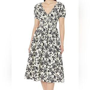 The Drop Black and White Floral Midi Dress